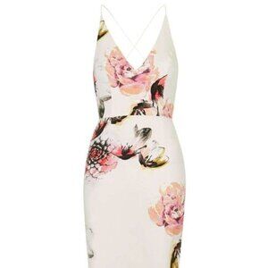 Topshop | Elegant Floral White V-neck bodycon midi dress